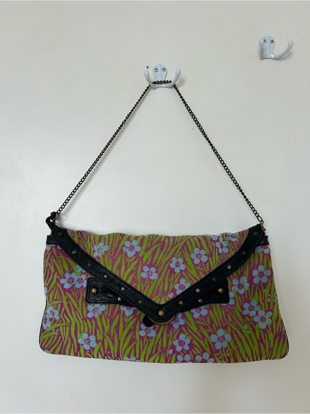 Vintage 2000s Hayden Harnett designer leather & cotton indie shoulder mini bag